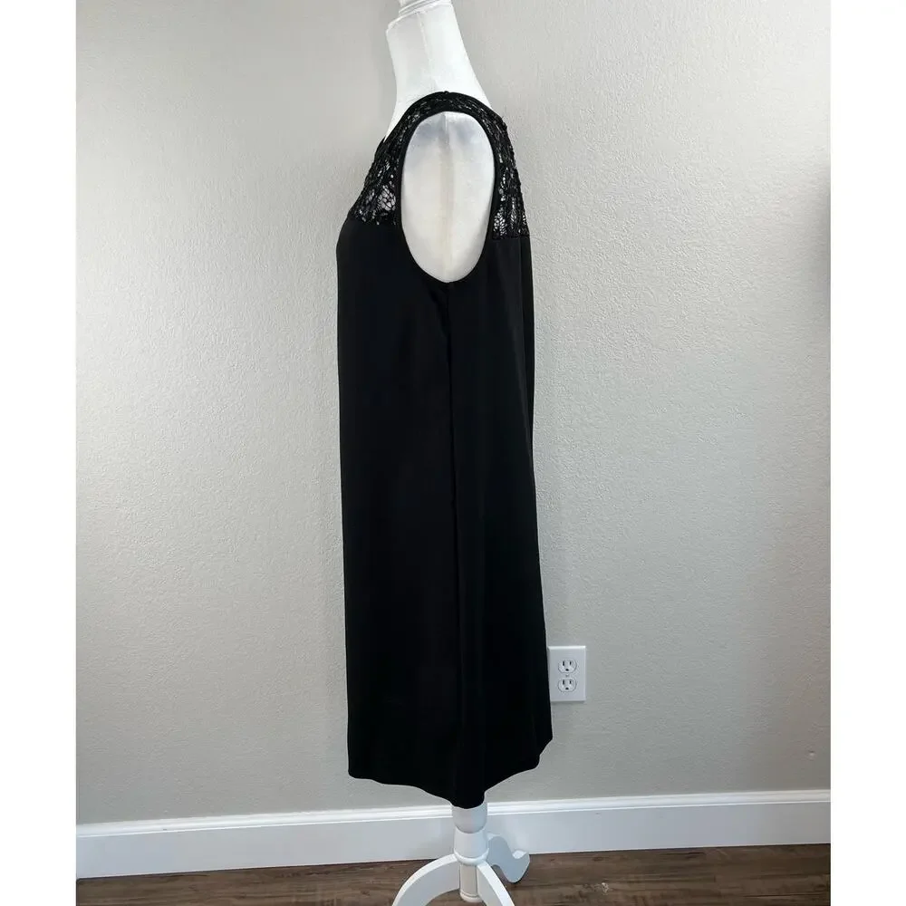 Marina Sequin Lace Dress Black Shift Mini Size 8 LBD
